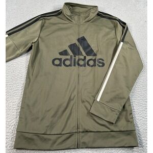 Adidas Jacket Youth Boys Large Green Track Tricot 3-Stripe Full‎ Zip Training